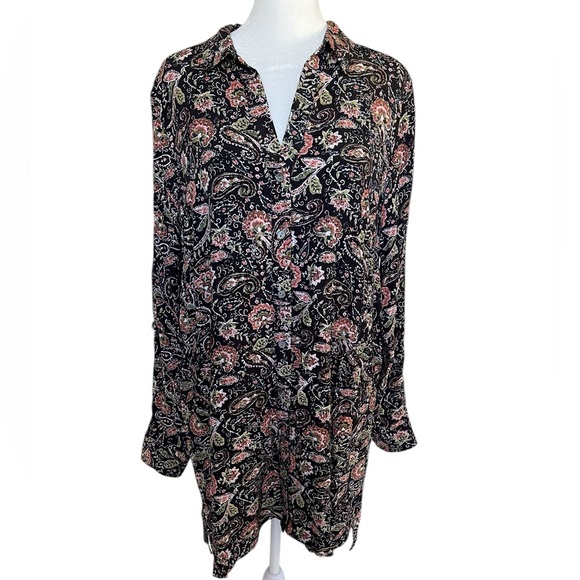 J. Jill Button Down Tunic Pockets Paisley Black Pink - Size Medium - Picture 1 of 7